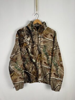 Vintage 90s Camo Men’s Full-Zip Fleece Jacket in Brown/Green Camouflage